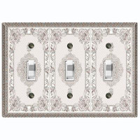 WorldAcc Metal Light Switch Plate Outlet Cover (Elegant Gray Rustic White - Triple Toggle)
