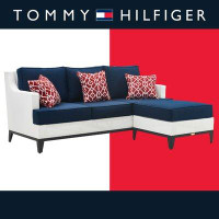 Tommy Hilfiger Tommy Hilfiger Hampton Outdoor Mesh Sectional with Cushions, Coastal White and Navy