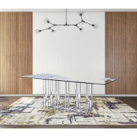 HomeRoots 87" Clear And Chrome Rectangular Glass And Stainless Steel Dining Table