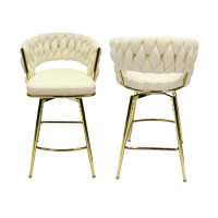 Mercer41 Technical Leather Woven Bar Stool Set Of 2,360 Swivel Bar Stools Upholstered Counter Stool Arm Chairs With Back