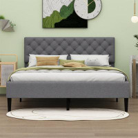 Ebern Designs Upholstered Linen Platform Bed, Queen Size