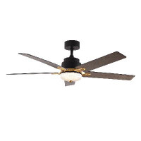 Ebern Designs 52" Straight Rod Ceiling Fan With Light And Remote Control, Outdoor Indoor Black 5 Blades