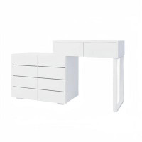 Ebern Designs Sleek White 10-drawer Chest With Extended Desktop - Handle-free Design For Modern Vanity Storage