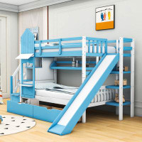 Harriet Bee Martinus Kids 2 Drawers Wood Bunk Bed with Shelves and Slide