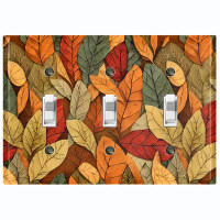 WorldAcc Metal Light Switch Plate Outlet Cover (Autumn Orange Fall Leaves - Triple Toggle)