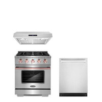 Cosmo 3 Piece Kitchen Package With 30" Freestanding Gas Range With Custom Handle And Knob Kit 30" Under Cabinet Range Ho