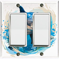 WorldAcc Metal Light Switch Plate Outlet Cover (Blue Dolphin Ocean Splash - Double Rocker)