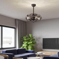 Gracie Oaks Best Sells Modern Enclosed Ceiling Fan Indoor With Remote Control And Bladeless Rust Red Industrial Ceiling