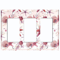 WorldAcc Metal Light Switch Plate Outlet Cover (Star Fish Clam Coral Pastel White  - Triple Rocker)