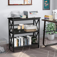 Latitude Run® Latitude Run® 3-Tier Bookcase And Bookshelf, Wooden Open Shelf Bookcase, X-Design Etagere Bookshelf For Ho