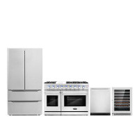 Cosmo 4 Piece Kitchen Package with 48" Freestanding Gas Range 24" Built-in Fully Integrated Dishwasher Energy Star Frenc