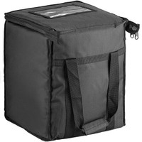 Insulated Food Delivery Bag, Black Nylon, 13 x 13 x 15 1/2 - Holds (6) 2 1/2 Deep 1/2 Size Pans or (18) 2 Qt. Contai