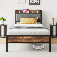 17 Stories Bed Frame, Storage Headboard With Charging Station