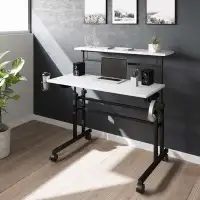Inbox Zero Rolling Writing Desk With Height Adjustable Desktop And Moveable Shelf