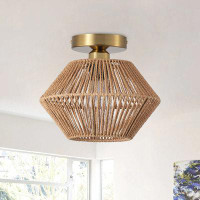 Bay Isle Home™ 1-E26 Light Bulb Rattan Handmade Farmhouse  Semi Flush Mount Ceiling Light