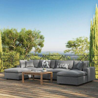 Ebern Designs Commix 6-Piece Outdoor Patio Sectional Sofa In Navy
