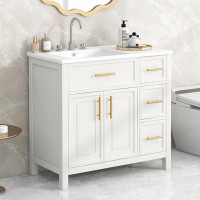 Mercer41 Bathroom Vanity with Sink Top, Bathroom Vanity Cabinet with Two Doors and Three Drawers