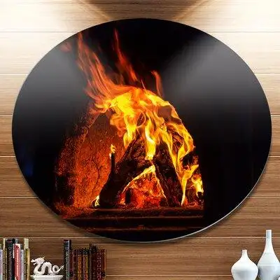 Made in Canada - Design Art 'Wood Stove with Fire and Blaze' Photographic Print on Metal