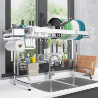 YITAHOME Over The Sink Dish Drying Rack, 2 Tier Over Sink Dish Drying Rack Width Adjustable, Durable Stainless Steel Dis