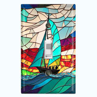 WorldAcc Sail Boat Ocean Colorful Sky Nature Themed 1 - Gang Wall Plate