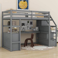 Harriet Bee Ikeria Twin Size Loft Bed with Desk and Shelves
