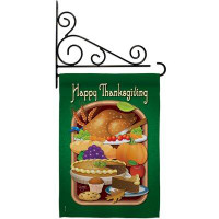 Breeze Decor Thanksgiving Feast - Impressions Decorative Metal Fansy Wall Bracket Garden Flag Set GS113039-BO-03