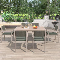 Bayou Breeze White-washed Outdoor Dining Set With Rattan Backrest And Removable Cushions For Patio And Backyard - Includ