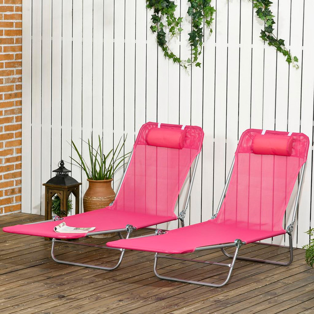 Sun Lounger Set 22" W x 71.7" D x 10.8" H Pink in Patio & Garden Furniture