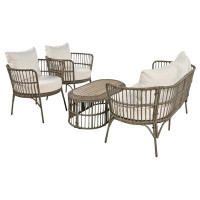Bayou Breeze 4-Piece Rattan Outdoor Patio Conversation Set With Seating Set For 5 And Coffee Table For Porch