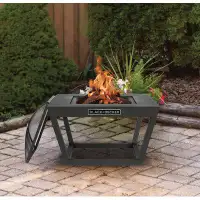 Black+Decker Black + Decker 32" W Square Steel Wood Burning Outdoor Fire Pit with Spark Screen and Poker