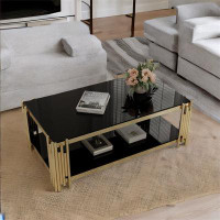 Everly Quinn Rectangular Coffee Table With Black Tempered Glass Top