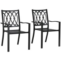 Winston Porter 2 PCs Dining Chairs w/ Stackable Design, Outdoor Armchair, Black