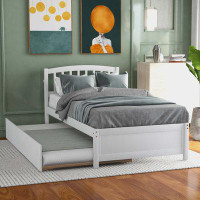 Red Barrel Studio Twin Size Platform Bed Wood Bed Frame With Trundle, White