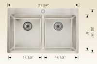 Drop In / Top Mount, 3 Sizes,  18 gauge Radius Corner Flush Mount Double Bowl Kitchen Sink ( 28, 30 &amp; 32 Width )