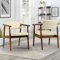 George Oliver Mid-century Fabric Upholstered Dining Chair With Arm, Tan, Set Of 2