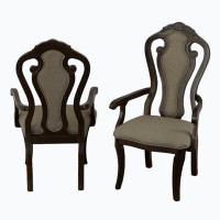 Wenty 25 Inch Handcrafted Dining Armchair, Open Fiddle Back, Set Of 2, Solid Wood Dark Walnut Frame