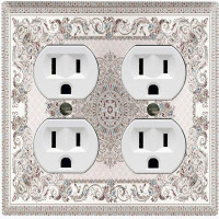 WorldAcc Metal Light Switch Plate Outlet Cover (Elegant Gray Rustic White - Double Duplex)