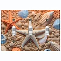 WorldAcc Metal Light Switch Plate Outlet Cover (Ocean Orange Sea Shell Star Fish - Triple Toggle)