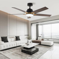 Ivy Bronx Emilo 52 Inch Downrod Modern 5 Blades Ceiling Fans with Lights Remote Control for Bedroom, Living Room