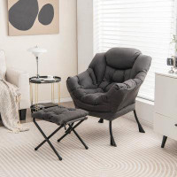 Winston Porter Winston Porter Lazy Sofa Chair Accent Leisure Armchair With Folding Footrest & Storage Pocket Beige