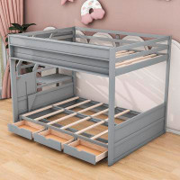 Harriet Bee Kenner Full Over Full Size Wood Bunk Bed with Shelves, Table and 3 Drawers