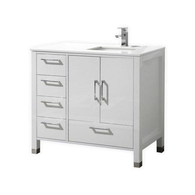 24, 30, 36, 40, 48, 60, 72 & 84 In High Gloss White Single Sink Vanity w White Countertop (60 & 84 Has a Double Sink)KBQ in Cabinets & Countertops
