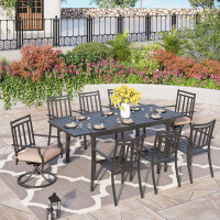 Lark Manor Alyah Rectangular 8-people Patio Dining Set With Cushions Metal Extendable Table
