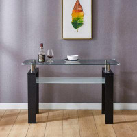 Ivy Bronx Black MDF Console Table, Tempered Glass Top, Modern Foyer Area Table