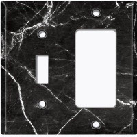 WorldAcc Metal Light Switch Plate Outlet Cover (Marble Black Print 1  - Single Toggle Single Rocker)