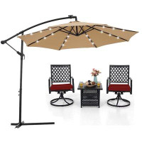 Arlmont & Co. 10Ft Solar Outdoor Offset Cantilever Patio Umbrella With Cross Base, Market Crank Hanging Umbrella With 24