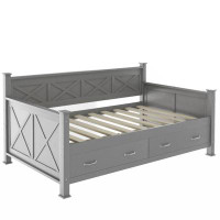 Gracie Oaks Twin Size Daybed With 2 Large Drawers, X-Shaped Frame, Modern And Rustic Casual Style Daybed, Gray