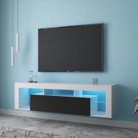 Wrought Studio Modern Wall Mounted Floating TV Stand for up to 55" TVs with Glass Shelf and LED Lighting,White