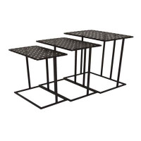 Arlmont & Co. Set Of 3 Plant Stand Side Tables, Rectangular Mesh Top, Black Metal Frame