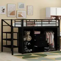 Isabelle & Max™ Twin Size Metal Loft Bed With Drawers, Storage Staircase And Small Wardrobe